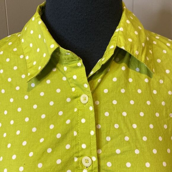 Boden 6 Long Sleeve Polka Dot Button Up Fitted Top Lime Green - Picture 2 of 6